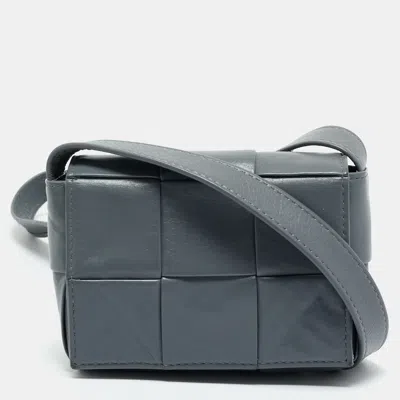 Pre-owned Bottega Veneta Grey Intrecciato Leather Mini Candy Cassette Crossbody Bag In Gray