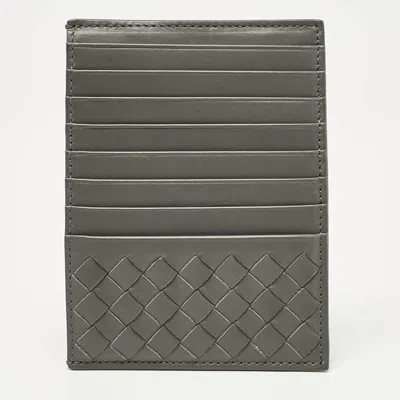 Pre-owned Bottega Veneta Grey Intrecciato Leather Zip Card Holder