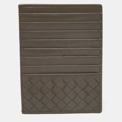 Pre-owned Bottega Veneta Grey Intrecciato Leather Zip Card Holder