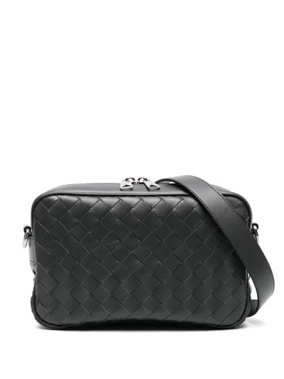 Bottega Veneta Grey Intrecciato Medium Messenger Bag In Black