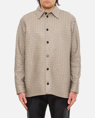 BOTTEGA VENETA GREY INTRECCIO LEATHER SHIRT