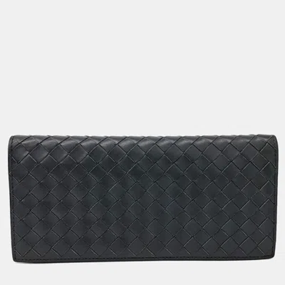 Pre-owned Bottega Veneta Grey Leather Mesh Long Wallet In Gray