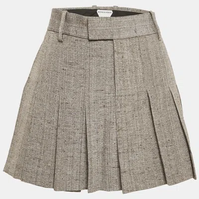 Pre-owned Bottega Veneta Grey Melage Silk Blend Pleated Mini Skirt In Gray