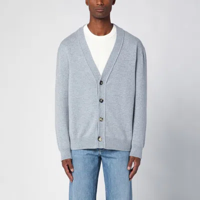 Bottega Veneta Grey Mélange Cardigan With Intrecciato Appliqué