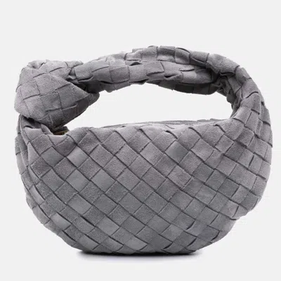 Pre-owned Bottega Veneta Grey Mini Suede Intrecciato Jodie In Gray
