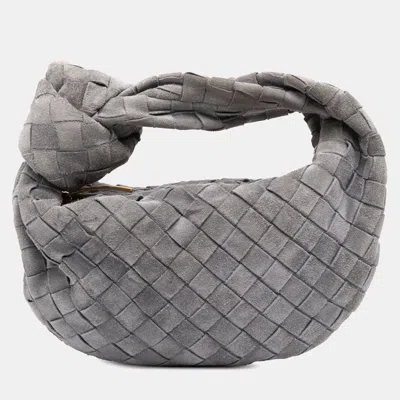 Pre-owned Bottega Veneta Grey Mini Suede Intrecciato Jodie In Gray