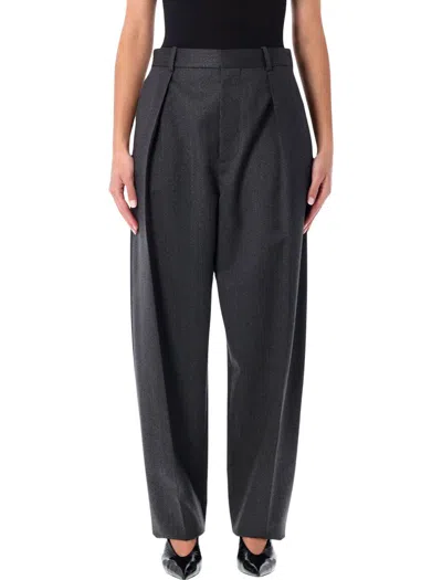 BOTTEGA VENETA BOTTEGA VENETA GREY MOIRÉ WOOL PLEATED TROUSERS
