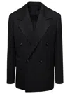 Bottega Veneta Grey Pinstripe Double-breasted Jacket With Wide Revers In Wool Woman In Grey