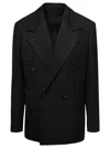Bottega Veneta Grey Pinstripe Double-breasted Jacket With Wide Revers In Wool Woman In Multicolor