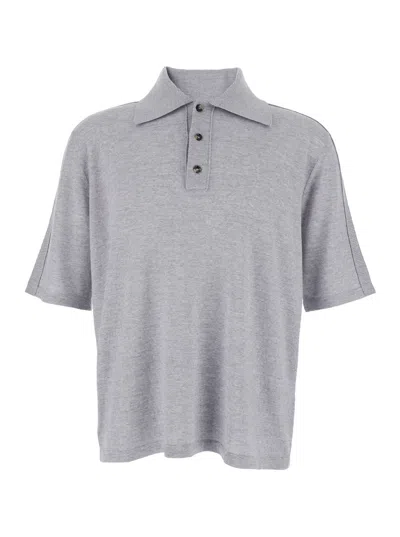 Bottega Veneta Grey Polo Shirt With Classic Collar And Front Button Closure In Wool Man In Gray