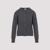 Bottega Veneta Grey Crewneck Cardigan With Knot Buttons Closure And Ribbed Knit In Wool Woman In Blue