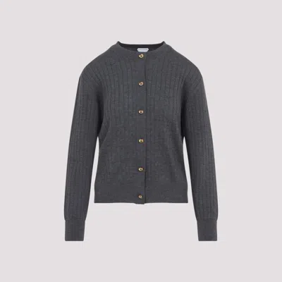 BOTTEGA VENETA GREY RIBBED KNIT CARDIGAN