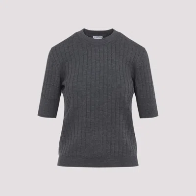 BOTTEGA VENETA GREY RIBBED KNIT CROPPED TOP