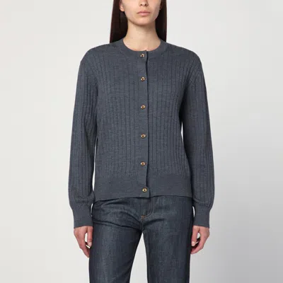 BOTTEGA VENETA GREY RIBBED WOOL CARDIGAN
