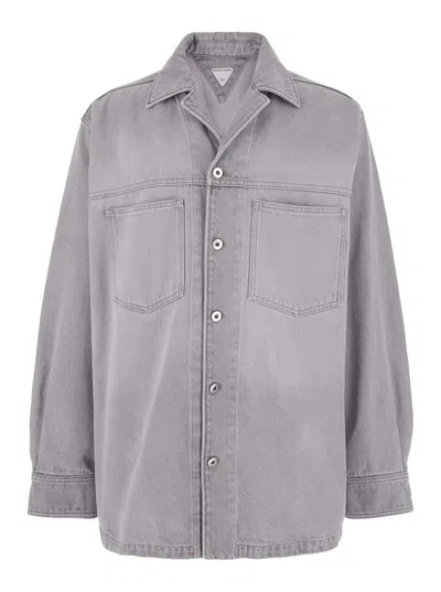 Bottega Veneta Light Grey Washed Denim Shirt In Multicolor