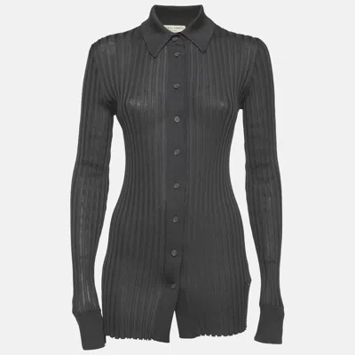 Pre-owned Bottega Veneta Grey Silk Knit Buttoned Cardigan S In Gray