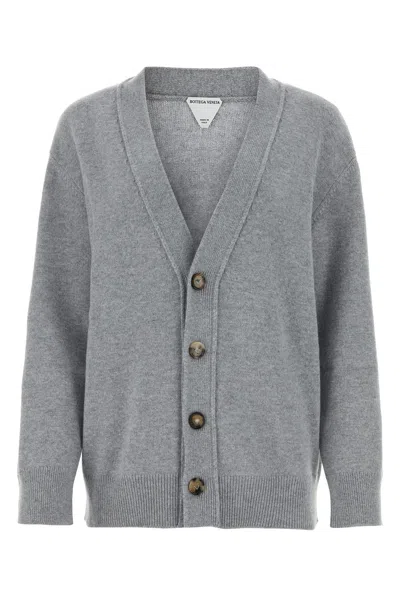 BOTTEGA VENETA GREY STRETCH CASHMERE BLEND CARDIGAN