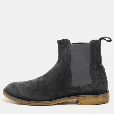 Pre-owned Bottega Veneta Grey Stretch Fabric And Suede Chelsea Boots Size 42.5