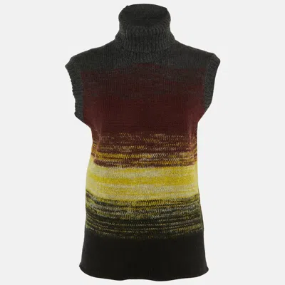 Pre-owned Bottega Veneta Grey Striped Wool Knit Turtle Neck Sweater S In Gray