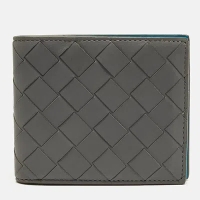 Pre-owned Bottega Veneta Grey/light Blue Intrecciato Leather Bifold Wallet In Gray