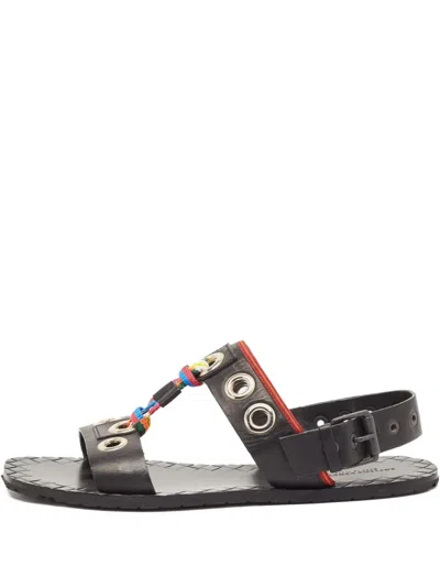 Pre-owned Bottega Veneta Grommet Leather Eyelets Sandals In Black
