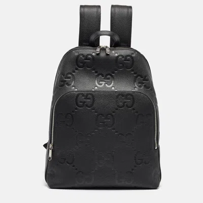 Pre-owned Bottega Veneta Gucci Black Jumbo Gg Leather Large Backpack