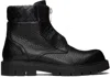 Bottega Veneta Black Grained Calf Leather Haddock Lace Up Ankle Boots In Black