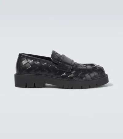 Bottega Veneta Haddock Intrecciato Leather Loafers In Black