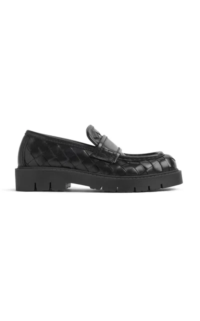 Bottega Veneta Haddock Intrecciato Leather Loafers In Black