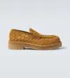 Bottega Veneta Haddock Intrecciato Suede Loafers In Braun