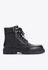 Bottega Veneta Black Grained Calf Leather Haddock Lace Up Ankle Boots In Black