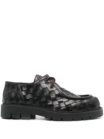 Bottega Veneta Haddock Lace Up Deep Calf Weave In Brown