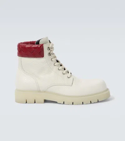 Bottega Veneta Haddock Leather Combat Boots In White-deep Red