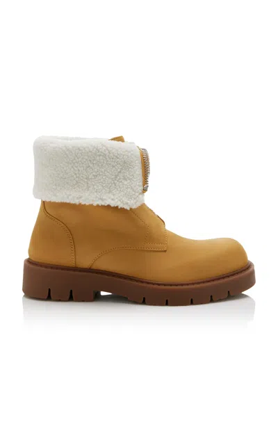BOTTEGA VENETA HADDOCK SHEARLING-LINED NUBUCK ANKLE BOOTS