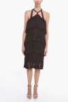 Bottega Veneta Halter Neck Loops Silk Blend Dress