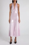 Bottega Veneta Halter Sequin Midi Dress In Pink