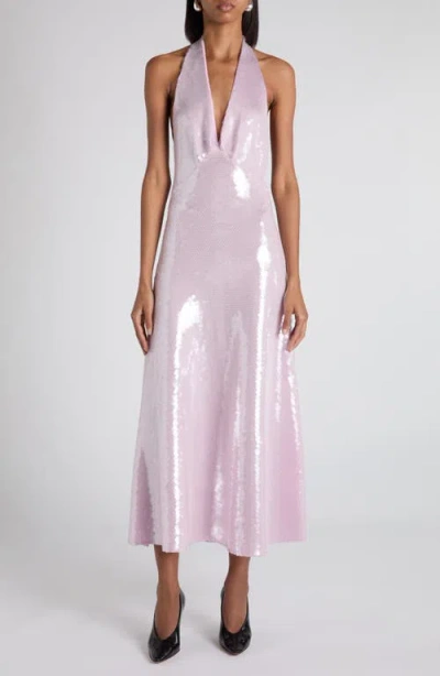 Bottega Veneta Halter Sequin Midi Dress In Pink