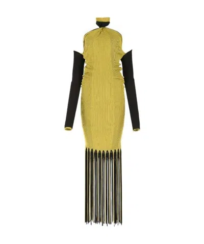 Bottega Veneta Halterneck Ribbed Fringed Dress In Yellow