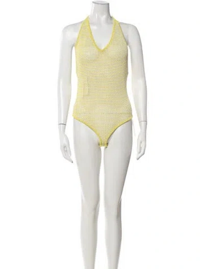 Pre-owned Bottega Veneta Halterneck Sleeveless Bodysuit W/ Tags In White/yellow