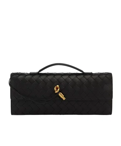 Bottega Veneta Women Leather Andiamo Clutch With Intrecciato Motif In Black
