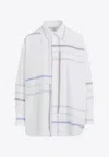 Bottega Veneta Womens White Blue Green Tau Checked Dropped-shoulder Relaxed-fit Cotton Shirt In White