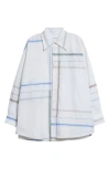 Bottega Veneta Womens White Blue Green Tau Checked Dropped-shoulder Relaxed-fit Cotton Shirt In White/ Blue/ Green/ Tau