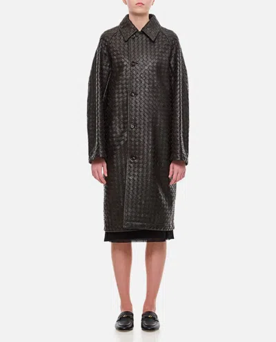 BOTTEGA VENETA HANDMADE UNLINED WOVEN LEATHER COAT