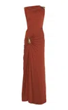 Bottega Veneta Hardware-gathered Jersey Maxi Dress In Burgundy