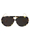 Bottega Veneta Havana-gold-grey Metal Sunglasses