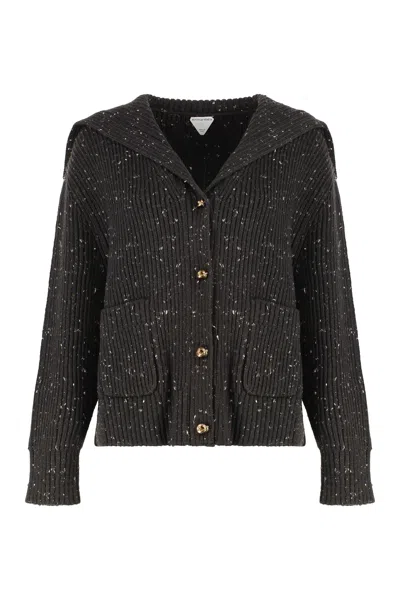 Bottega Veneta Heather Effect Wool Cardigan With Front Pockets In Brown