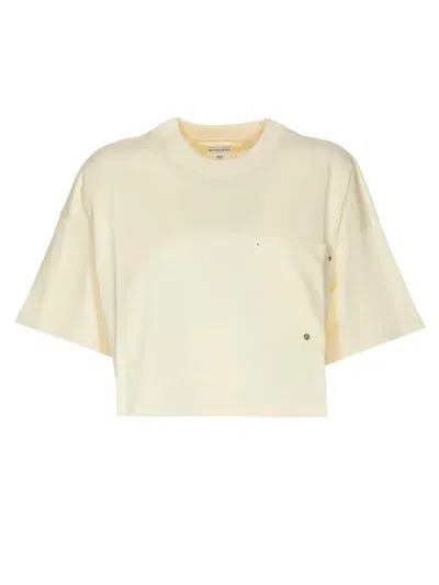 Bottega Veneta Jersey Cropped T-shirt With V Pocket In Barley