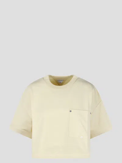 Bottega Veneta Light Yellow Oversize Cropped T-shirt In Cotton