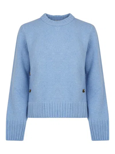 Bottega Veneta Felted Wool Knit Sweater With Side Buttons In Blue
