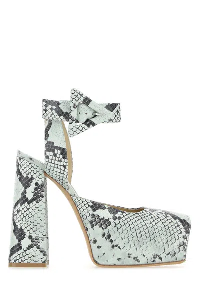 Bottega Veneta Python-printed Tower Platform Pumps With Triangle Ankle-belt In 4899